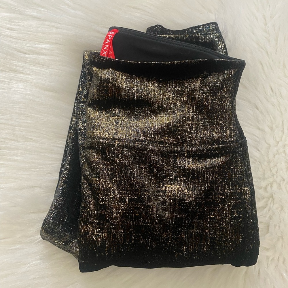 SPANX Metallic Black Shimmery Leggings/Pants Sz S